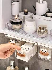2pcs Cute Cartoon Pattern Hanging Storage Bins, Durable Transparent Plastic Storage Boxes Suitable For Desk, Dorm, Bathroom And Home Organization - Beige - View 1
