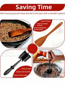1PC Multifunctional Heat-Resistant Nylon Meat Chopper Masher, Ideal For Hamburger Meat, Ground Turkey & Other Minced Meat, Fast Prep Kitchen Tool - Black - View 5