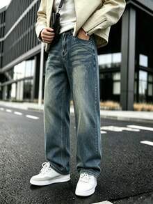 Men's Fashionable Versatile Vintage Straight-Leg Jeans - Dark Wash - View 1