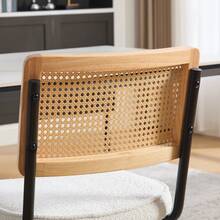 Retro-Style Rattan Dining Chair Set (2 Pieces) / Rattan Backrest Dining Chair / Chenille Seat Cushion / With Black Metal Frame / Suitable For Kitchen, Living Room And Bedroom - Ivory - View 10