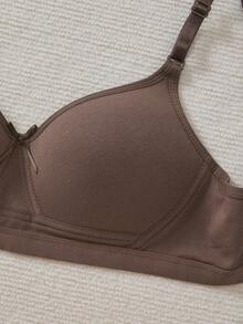 1pc Women's Comfortable Wireless Soft Cup Solid Color Cotton Sleep Bra - Coffee Brown - View 10