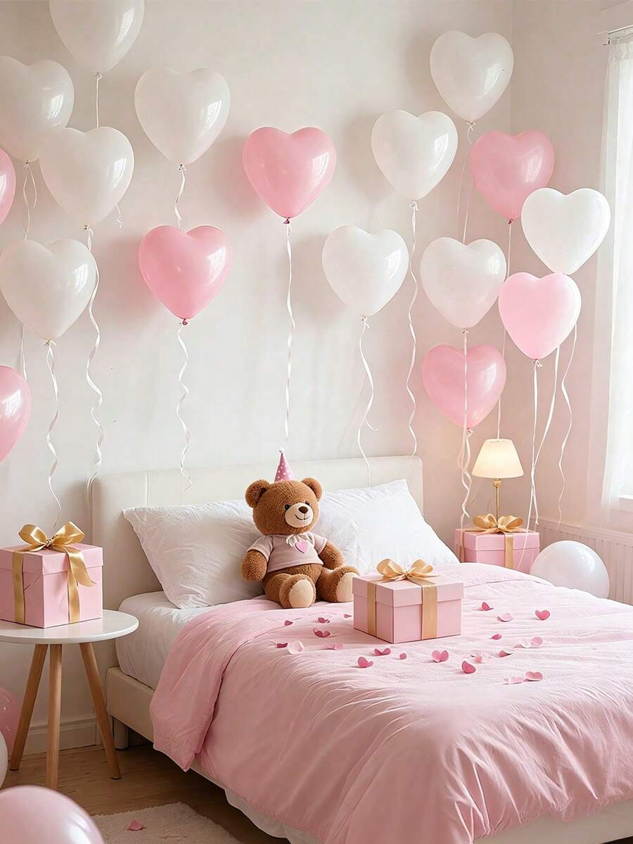 10-200個白色心形乳膠氣球，適用於情人節、生日、婚禮、週年紀念主題活動裝飾，訂婚派對裝飾用品