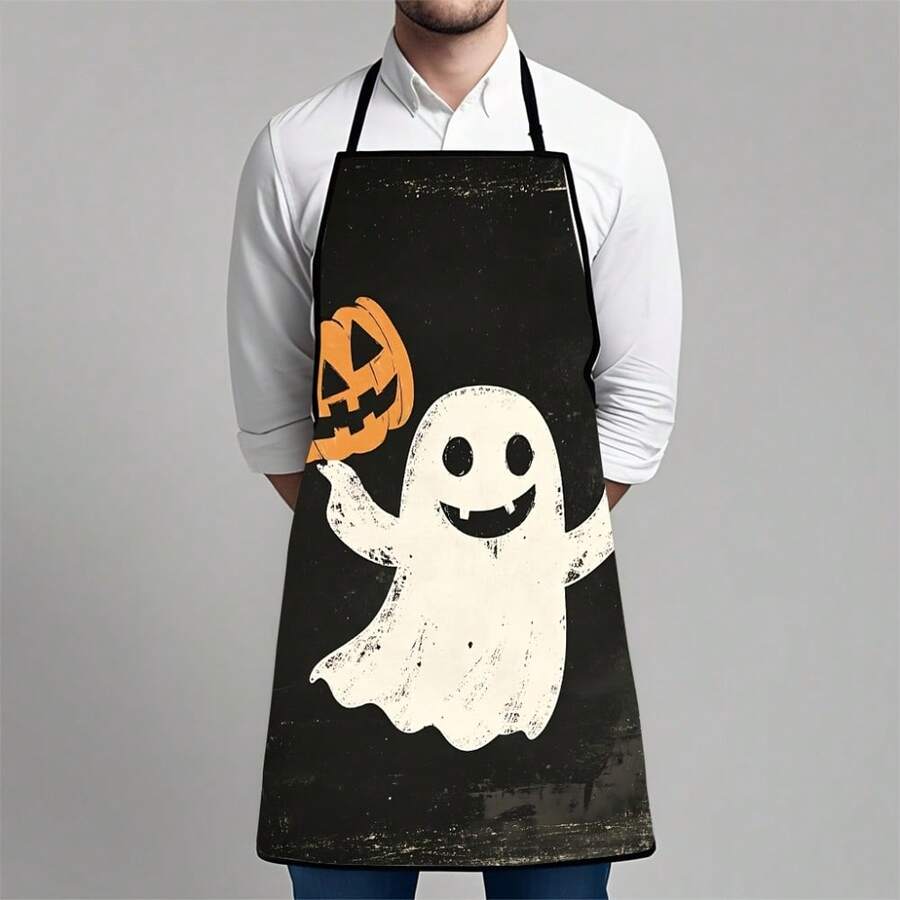 1pc Halloween Apron - Ghost & Pumpkin Pattern - Essential For Kitchen Party Dress-Up - Ideal For Baking, Cooking & Decorating - Exquisite Gift - High-Quality Fabric - Holiday Kitchen Apparel