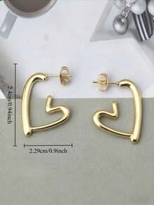 YUNCHUN 1 Pasang Anting Hoop Hati Berongga Stainless Steel Emas untuk Wanita, Anting Berbentuk Hati Garis Minimalis, Aksesori Serbaguna untuk Perjalanan Sehari-hari - Emas - View 6