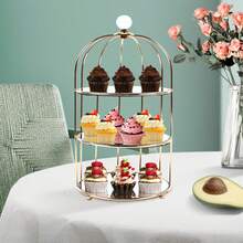 3 Tier Cage Rack Birdcage Shape Vanity Dresser Organizer Tray Wedding Cake Stand For Party Dessert Fruits Display Stand - Default - View 3
