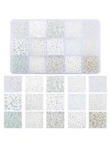 Kit de fabricación de joyas DIY - Caja de 15 compartimentos con cuentas de vidrio de unicolor tipo arroz y tubo para pulseras y collares - Multicolor - Ver 14