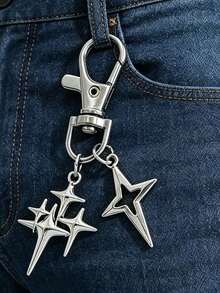 1pc Creative Four-Pointed Star Pants Chain, Keychain Pendant, Alloy Star Moon Decor For Phone/Bag, Suitable For Daily Wear - Silver - View 4