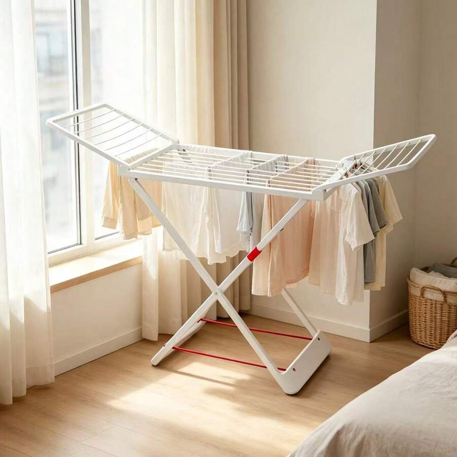 Tendedero plegable con forma de ala, tendedero de almacenamiento con forma de mariposa para el suelo, sin necesidad de instalación, tendedero plegable con forma de ala para el balcón - A - Ver 1