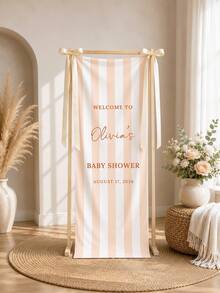 Personalized Baby Baptism Fabric Banner, Striped Welcome Sign, Custom Party Backdrop - Multicolor - View 5