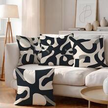 4pcs Black & White Fluid Geometric Abstract Pattern Pillow Covers Without Inserts, Single-Sided Printed Pillow Covers, Suitable For Living Room, Bedroom, Home Decor, All-Season Pillow Covers - Multicolor - View 2