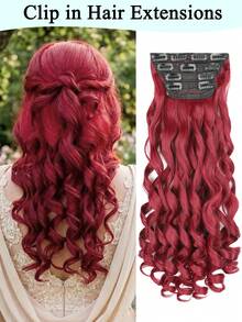 Clip In Hair Extensions, 20 Inch Long Wavy 4PCS Hair Extensions Natural Soft Synthetic Fiber High Temperature Heat Resistance Clip In Hairpieces For Women Weddings Party Daily Use - Burgundy - View 10