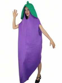 Funny Eggplant Fancy Dress Costume For Adults, Halloween Vegetable Cosplay Outfit For Party Fall - Purple - View 4