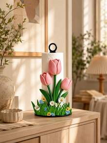 2d Tulip Shaped Kitchen Towel Rack - 1pc Beautiful Tulip Design Kitchen Towel Holder, Elegant Desktop Tissue Paper Dispenser For Storage. Towel Or Fabric Organizer Not Included. Interesting Gift. - Multicolor - View 2