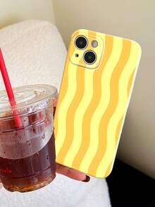 1pc Minimalist Fresh Wave Stripe Pattern Perforated Glossy Film Full Coverage Hard Phone Case Suitable For Samsung/ 11/12/13/14/15/16 Pro Max - Multicolor - View 2