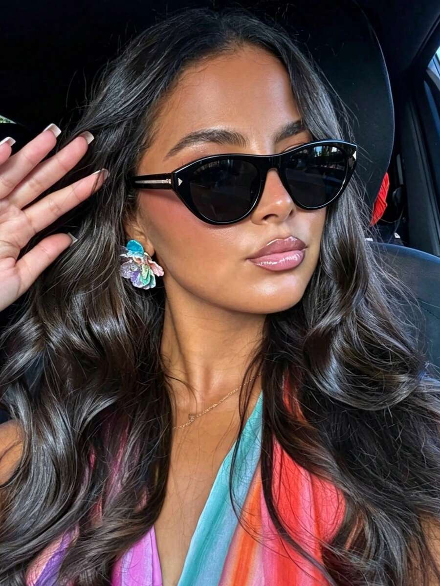 1 Paar neutrale Vintage Katzenaugen ovale Brille im Boho-Stil, vielseitig und unisex, klassisches Kunststoffmaterial, geeignet für Outdoor-Reisen, Strandurlaub, lässige Dekoration und Alltag-Outfit. - schwarzgrau - Übersicht 1