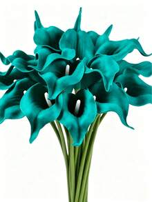 6 Stücke/1 Stück Türkisfarbene künstliche Calla-Lilien aus PU-Material, künstlicher Blumenstrauß, geeignet für Heim- und Hochzeitsdekoration, Innen- und Außendekoration, Gartendekoration, Partydekoration, - Blau - Übersicht 10