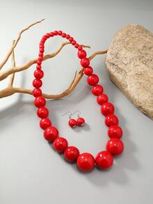 Jewelry Set Necklace & Earrings Handmade Vintage Niche High-End Minimalist Elegant Versatile Beach Party - Red - View 4