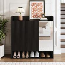 Shoe Cabinet With Black, Vertically Striped Structure, Shoe Cabinet For The Entryway With Full-Length Mirror, Multi-Tier Shoe Rack With Large Capacity - 黑色 - 查看 5