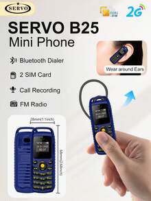 SERVO B25 Mini 手機 雙卡待機 藍牙撥號 音樂同步 黑名單 0.66 吋螢幕 適合運動 按鍵備用小手機 - 藍色 - 查看 2