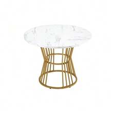 Dining Table Set (5-Piece), Dining Table Set With 4 Chairs, Kitchen Table Set, Round Dining Table With 100 Cm Diameter And Gold Metal Legs, White MDF Tabletop, Dining Chairs In Dark Grey Velvet - 彩色 - 查看 9
