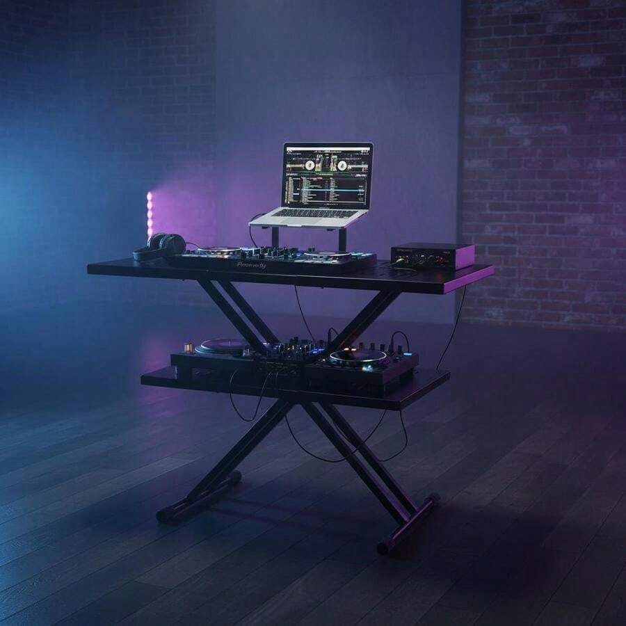 DJ Desk 32"-43" X 18" For Music Studio Club Performance Events, Height Adjustable Foldable Double-X Design Metal Tabletop Audio Mixer Controller Platform-XY87960 - Multicolor - View 1