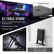 DJ Desk 32"-43" X 18" For Music Studio Club Performance Events, Height Adjustable Foldable Double-X Design Metal Tabletop Audio Mixer Controller Platform-XY87960 - Multicolor - View 5