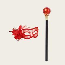2pcs Sexy Floral Lace Eye Mask & Queen Rhinestone Cane Set, Carnival Wedding Photography Decoration Halloween Costume Props - Multicolor - View 10