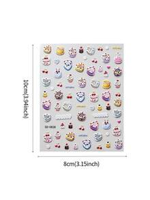 5D Relief Cute Cake Nail Art Stickers, 2 Sheets Embossed Sweet Cherry Heart Dessert Self-Adhesive Nail Decals, 3D Textured DIY Manicure Decoration For Women Girls - Multicolor - View 10