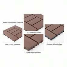 [Free Shipping] H Style 12 Inch Interlocking Deck Tiles, PP Material DIY Snap Together Flooring, Non-Slip Patio Floor Mats For Balcony Porch Poolside Backyard, Easy Installation, Brown, 44 Pack-XY255609 - 1 - View 3