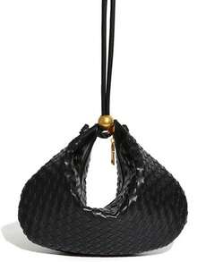 Dedoo European & American Style Woven Large Capacity Solid Color Dumpling Handbag - Black - View 9