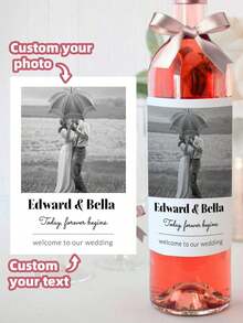 1/3/5pcs Customized Wine Bottle Stickers, Personalized Photo Labels, Custom Name Stickers, Wedding Labels, Waterproof Champagne Bottle Stickers, Suitable For Bridal Shower, Engagement Party - Multicolor - View 4