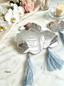 Personalized Floral Mirror Acrylic Tassel Tag, Gold/Silver/Rose Gold, Customized Engraved Name & Date Keepsake Gift, Suitable For Sweet 16, Bachelorette Party, Bridesmaid & Bride Rose Theme Gifts - Multicolor - View 20