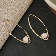 DIYCCPC Pendientes de aro abierto minimalistas para mujeres, diseño de alambre de metal geométrico, adecuados para uso diario y citas - Dorado - Ver 4