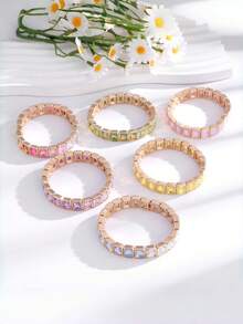 1pc Dopamine Colorful Square Rhinestone Bracelet, Valentine's Day, Sweet Punk Style For Girls - Multicolor - View 2