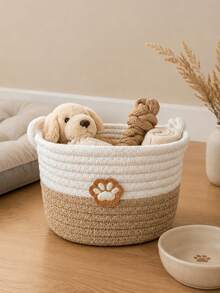 1pc Gentle Pet Supplies Storage Basket, Home Clutter Storage Basket. Equipped With Handle And Paw Print Sticker, Suitable For Storing Pet Treats And Toys, Organizing Bedroom, Living Room And Desktop Clutter, Perfect For Pet-Owning Families - Multicolor - View 2