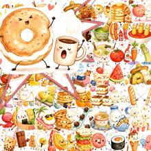 50Pcs Cute Smiling Food Stickers, Waterproof Hand Drawn Breakfast Noodle Fruit Snack Decals For Skateboard Laptop Car Water Bottle - A - View 9