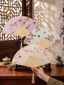 1件復古折扇，流蘇手持竹扇，海棠扇，竹扇，彩繪扇，折疊手扇，婚禮手扇，派對手扇，裝飾扇，優雅休閒風，生日禮物，返校禮物，畢業季禮物，婚禮季禮物 - A - 查看 6