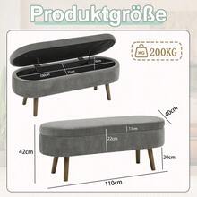 Multifunctional Storage Bench, Soft Chenille Fabric, Wooden Legs, Solid Wood Frame, 20L Storage Space, 110x40x42cm, For Bedroom, Living Room, Shoe Bench, Hallway - 深灰色 - 查看 2