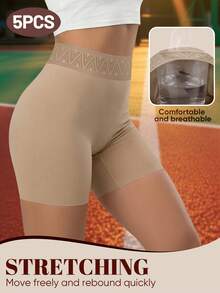 MIOTAN 5pcs Women's Mid Waist Boxer Briefs, Elastic & Soft, Breathable, Seamless & Elegant Full Coverage, Anti-Lighting, Anti-Roll Edge - Multicolor - View 3