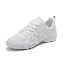 Women's Cheerleading Footprint Mesh Breathable White Round Toe Low-Top Flat Cheer Practice Sports Shoes - White - View 15