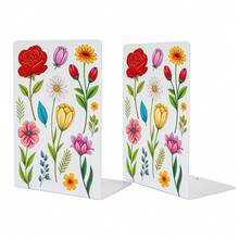2 Pieces Book Holder, Metal Shelf, White Printed Decorative Shelf, Non Slip Heavy-Duty Shelf, Book, Magazine Or CD Storage Box, Suitable For Home And Office Use. - Printing - View 16