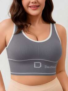 EssElegance Women's Plus Size Yoga Workout Sports Bra Medium-High Impact Shockproof Wireless Padded Seamless Racerback Non-Slip Running Top - Light Grey - View 1