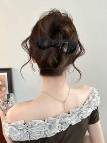 1pc Vintage Elegant Glossy Bow Alligator Hair Clip, Versatile Hair Accessory For Ponytail And Updo, Suitable For Thick Hair, Back Of Head Hair Claw Hair Accessory - Multicolor - View 3