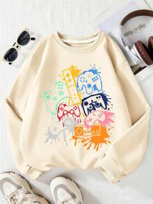 Conjunto de 2 piezas/Set Sudadera de cuello redondo y pantalones con estampado de controlador de juego de graffiti colorido para niños, moda de otoño/invierno, estilo nuevo y cómodo - Multicolor - Ver 4