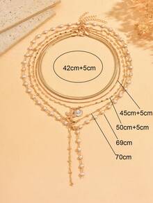 5pcs/Set Summer Beach Vacation Style Multi-Layer Stackable Gold Chain Y-Shaped Necklace With Shell And Starfish Pendant Decor, Fashion Versatile Women's Neck Jewelry Suitable For Daily Wear, Vacation, Party, Music Festival, Chain Length Cut By Sections With Variable Number Of Links - Multicolor - View 4