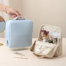PU Large Capacity Vertical Makeup Bag, Portable Handheld 3D Non-Collapsible Storage Bag, Travel & Outdoor Partitioned Toiletry Bag - Multicolor - View 8