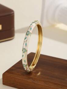 1pc Premium Cloisonne Enamel Open Bangle Bracelet, 18K Gold Plated Butterfly & Floral Design, Chinese Style Luxury Non-Fading Women's Gift Jewelry - Butterfly - View 10