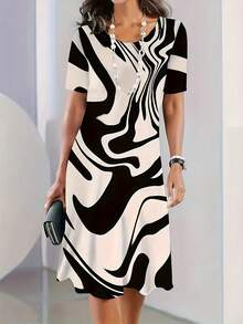 Plus Size Colorblock Casual Short Sleeve Dress, Spaghetti Strap Beach Holiday Dress, Suitable For Vacation, Daily, Party, Commute Elegant Summer - Champagne - View 1