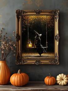 1pc Witch On Bicycle Wall Art,Halloween Silhouette Print, Witch On Swing Gothic Lantern Art, Ideal Gift,Suitable For Bedroom,Living Room,Kitchen,Wall Arts,Wall Decor,Home Decor,Room Decor,Canvas Wall Art,Posters, Wall Art With Frame,Optional Frame ﻿ - 1PCS - View 6