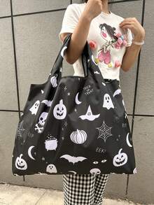 2pcs/1pc Halloween Pumpkin Lantern Tote Bag - Lightweight Foldable Tote Bag With Handle And Shoulder Strap. This Large Capacity Shoulder Bag Perfectly Combines Fashion Aesthetics, Lightweight Portability And Excellent Practicality. - Multicolor - View 10
